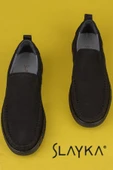 Slayka Siyah Hakiki Nubuk Deri Bağcıksız Erkek Casual Ayakkabı thumbnail 5