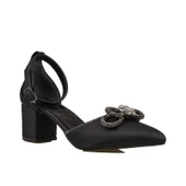 Trend Adımlar Siyah Taşlı Fiyonk Detaylı Kadın Saten Klasik Ayakkabı thumbnail 1