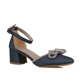 Trend Adımlar Mavi Taşlı Fiyonk Detaylı Kadın Saten Klasik Ayakkabı thumbnail 1