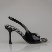 Trend Adımlar Siyah Rugan Burnu Açık Leopar Taşlı Klasik Ayakkabı thumbnail 2