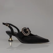 Trend Adımlar Siyah Fındık Topuk Kadın Taş Tokalı Klasik Ayakkabı thumbnail 2