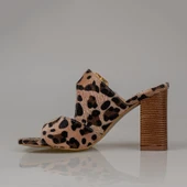 Trend Adımlar Krem Leopar Süet Desenli Kadın Topuklu Terlik thumbnail 3