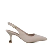 Trend Adımlar Krem Arkası Açık Kadın Düz Çizgili Klasik Ayakkabı thumbnail 1