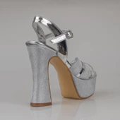 Trend Adımlar Gümüş Kadın Platform Kalın Topuk Abiye Ayakkabı thumbnail 4