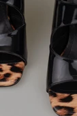 Trend Adımlar Siyah Leoparlı Rugan Kemerli Kadın Topuklu Terlik - 4