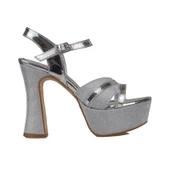 Trend Adımlar Gümüş Kadın Platform Kalın Topuk Abiye Ayakkabı thumbnail 1