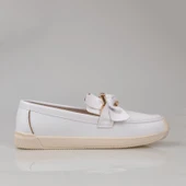 Trend Adımlar Beyaz Fiyonk Detaylı Kadın Loafer Ayakkabı - 2