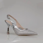 Trend Adımlar Gümüş Kadın Şeffaf Simli Klasik Topuklu Ayakkabı thumbnail 2
