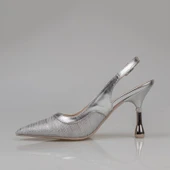 Trend Adımlar Gümüş Kadın Şeffaf Simli Klasik Topuklu Ayakkabı thumbnail 3