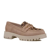 Trend Adımlar Krem Kadın Nubuk Leopar Casual Ayakkabı - 1