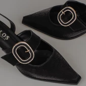 Trend Adımlar Siyah Fındık Topuk Kadın Taş Tokalı Klasik Ayakkabı thumbnail 5