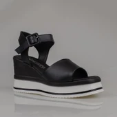 Trend Adımlar Siyah Tek Şerit Dolgu Topuk Kadın Sandalet thumbnail 2