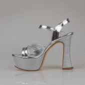 Trend Adımlar Gümüş Kadın Platform Kalın Topuk Abiye Ayakkabı thumbnail 3