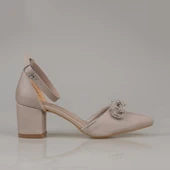 Trend Adımlar Krem Taşlı Fiyonk Detaylı Kadın Saten Klasik Ayakkabı - 2