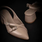 Trend Adımlar Krem Rugan Çift Toka Arkası Açık Kadın Klasik Ayakkabı thumbnail 5