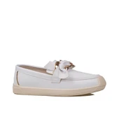 Trend Adımlar Beyaz Fiyonk Detaylı Kadın Loafer Ayakkabı - 1