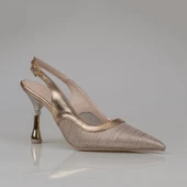 Trend Adımlar Gold Kadın Şeffaf Simli Klasik Topuklu Ayakkabı thumbnail 2