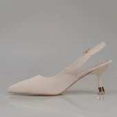 Trend Adımlar Krem Arkası Açık Kadın Düz Çizgili Klasik Ayakkabı thumbnail 3