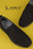 Slayka Siyah Hakiki Nubuk Deri Bağcıksız Erkek Casual Ayakkabı thumbnail 6