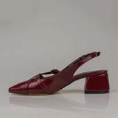 Trend Adımlar Bordo Rugan Çift Toka Arkası Açık Kadın Klasik Ayakkabı thumbnail 3