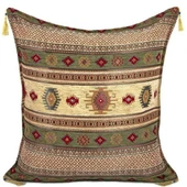 Kilim Desen (70cmx70cm) Şönil Kumaş Püsküllü Kare Ev Bahçe Minder Kılıfı NO14 - 1
