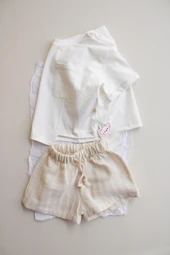 Bej Kontrast Dikişli Asimetrik Şortlu Takım thumbnail 8