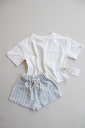 Mavi Kontrast Dikişli Asimetrik Şortlu Takım thumbnail 1