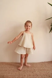 Haki Çizgili Volanlı Kız Askılı ve Şort Takım thumbnail 2