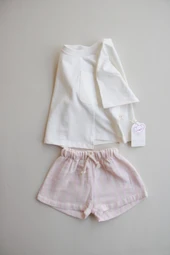 Pembe Kontrast Dikişli Asimetrik Şortlu Takım thumbnail 2