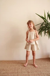 Siyah Çizgili Volanlı Kız Askılı ve Şort Takım thumbnail 1