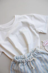 Mavi Kontrast Dikişli Asimetrik Şortlu Takım thumbnail 6