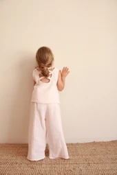 Fularlı Pembe Çizgili Çapraz Şerit Detaylı Müslin Takım thumbnail 8