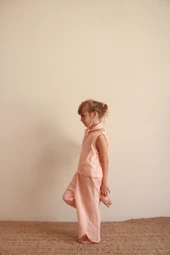 Fularlı Turuncu Çizgili Çapraz Şerit Detaylı Müslin Takım thumbnail 2