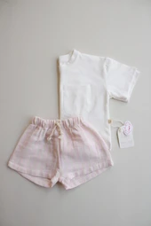 Pembe Kontrast Dikişli Asimetrik Şortlu Takım thumbnail 4