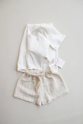 Bej Kontrast Dikişli Asimetrik Şortlu Takım thumbnail 2