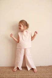 Fularlı Pembe Çizgili Çapraz Şerit Detaylı Müslin Takım thumbnail 5