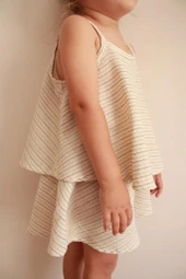 Haki Çizgili Volanlı Kız Askılı ve Şort Takım thumbnail 6