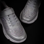 Trend Adımlar Gümüş Simli Saten Kız Çocuk Sneaker thumbnail 5