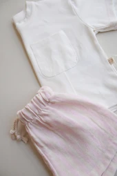 Pembe Kontrast Dikişli Asimetrik Şortlu Takım thumbnail 8