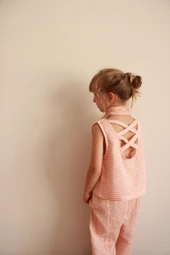 Fularlı Turuncu Çizgili Çapraz Şerit Detaylı Müslin Takım thumbnail 1