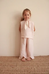 Fularlı Pembe Çizgili Çapraz Şerit Detaylı Müslin Takım thumbnail 7