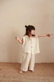 Asimetrik Yelekli Keten Alt Üst Takım - 2
