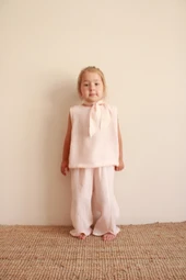 Fularlı Pembe Çizgili Çapraz Şerit Detaylı Müslin Takım thumbnail 3