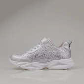 Trend Adımlar Gümüş Simli Saten Kız Çocuk Sneaker thumbnail 3