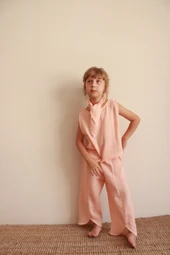 Fularlı Turuncu Çizgili Çapraz Şerit Detaylı Müslin Takım thumbnail 6