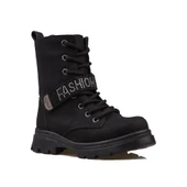 Trend Adımlar Siyah Mat Fashion Kız Çocuk Fermuarlı Postal Bot thumbnail 2