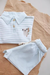 Mavi Çizgili Koala Nakışlı Polo Yaka Şortlu Takım thumbnail 6