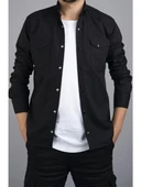 Tomiross Kıvanç Siyah Erkek Rahat Esnek Slim Fit Kalıp Pamuklu Kot Gömlek KIVANC-1927 thumbnail 1