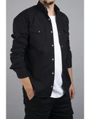 Tomiross Kıvanç Siyah Erkek Rahat Esnek Slim Fit Kalıp Pamuklu Kot Gömlek KIVANC-1927 thumbnail 3