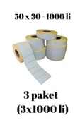 Kraf -3 Paket- Eko Termal Barkod Rulo Etiket (40lık Kuka) 50x30mm (1000 Li) - 1